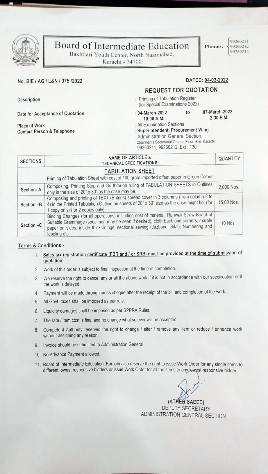 to Board of Intermediate Education Karachi